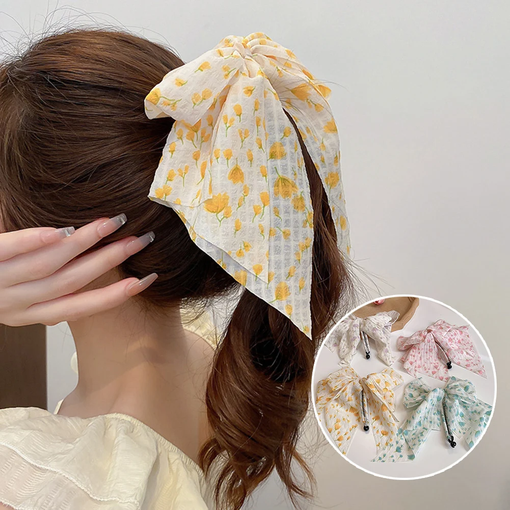 

Women Chiffon Floral Printed Barrettes Oversized Bow Hair Clips Three Layers Hairpins Spring Clips Hair Accessories Hairgrips