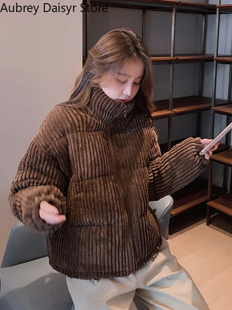 Fashion Parke Corduroy Cotton Coat Women Short Warm Thick Winter Coat Ladies Korean Casual Slim Workwear Jacket Women Clothes