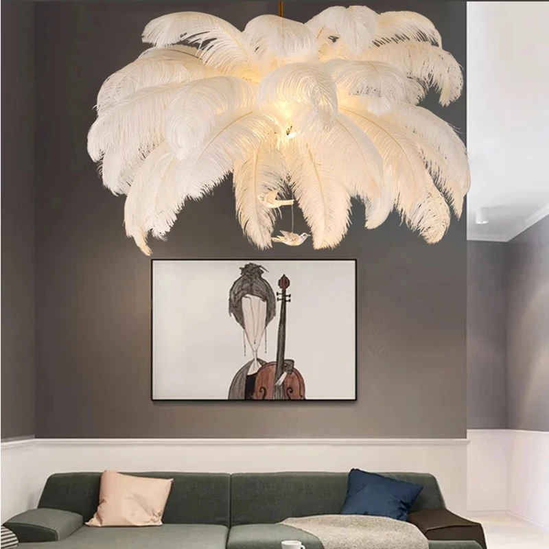 

2023 New Nordic Luxury Chandeliers Feather Bird Design Home Decor Pendant Lamp for Living Room Dressers Bedroom Hanging Lighting