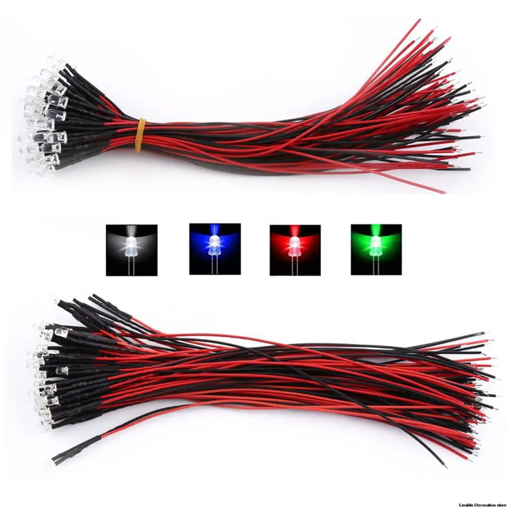 

10pcs LED lamp beads DC12V Round Pre-Wired Water Clear LED With Plastic Holder