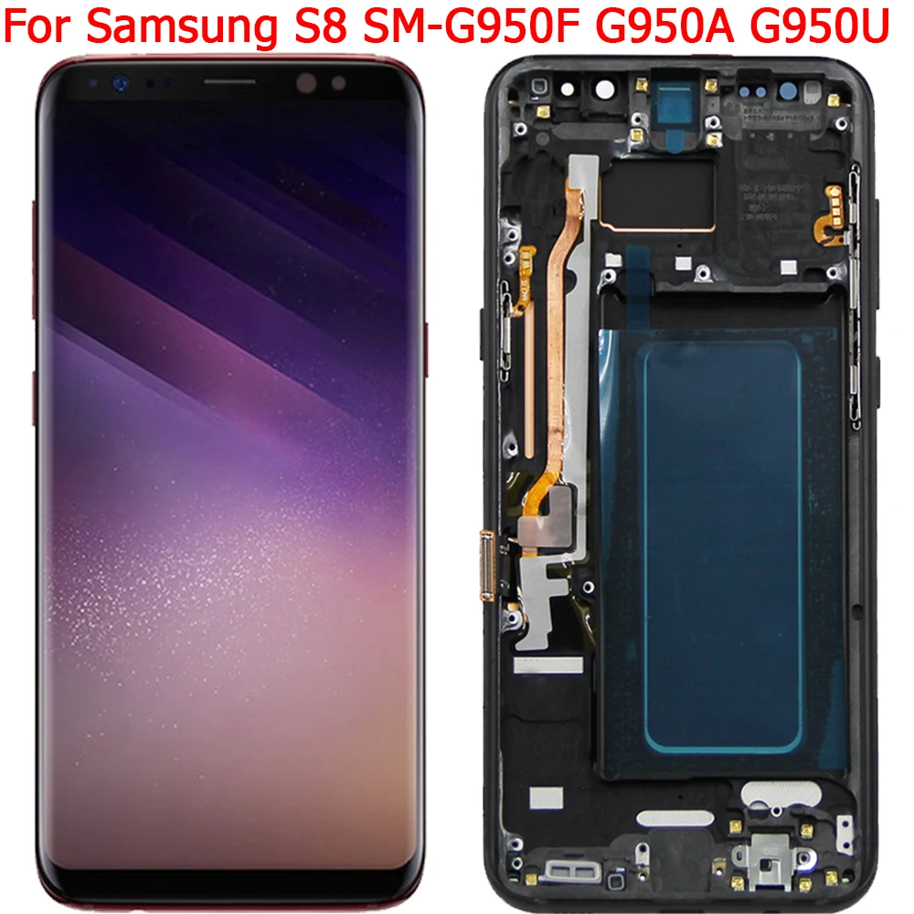 Оригинальный ЖК-экран для Samsung Galaxy S8, дисплей с рамкой 5,8 дюйма, Galaxy S8 SM-G950F/DS G950F G950A G950N, детали ЖК-дисплея