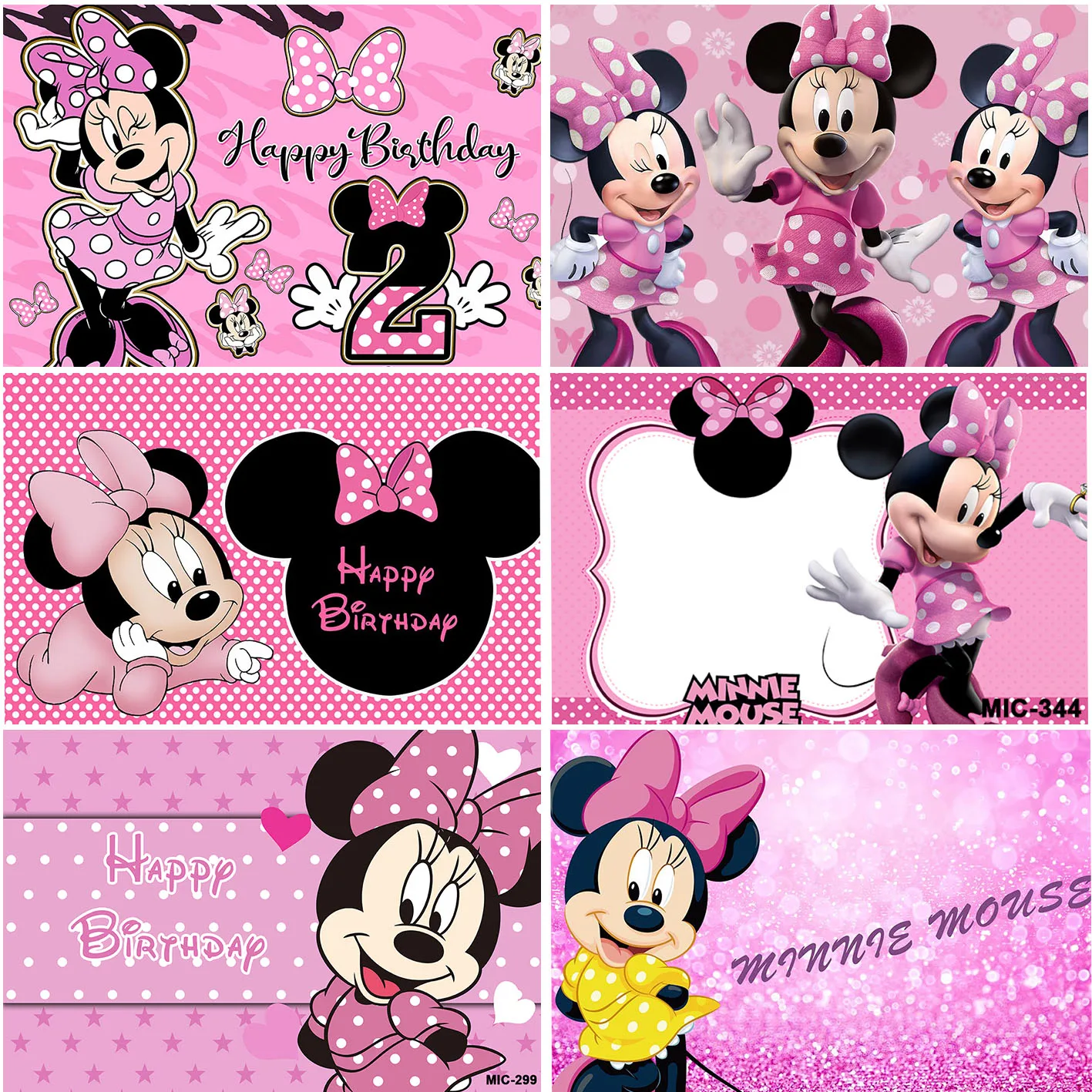 Disney Cartoon Mickey Minnie Mouse Backdrops Pink Girl Birthday Baby Shower Party Photo Backgrounds Booths Studio Props