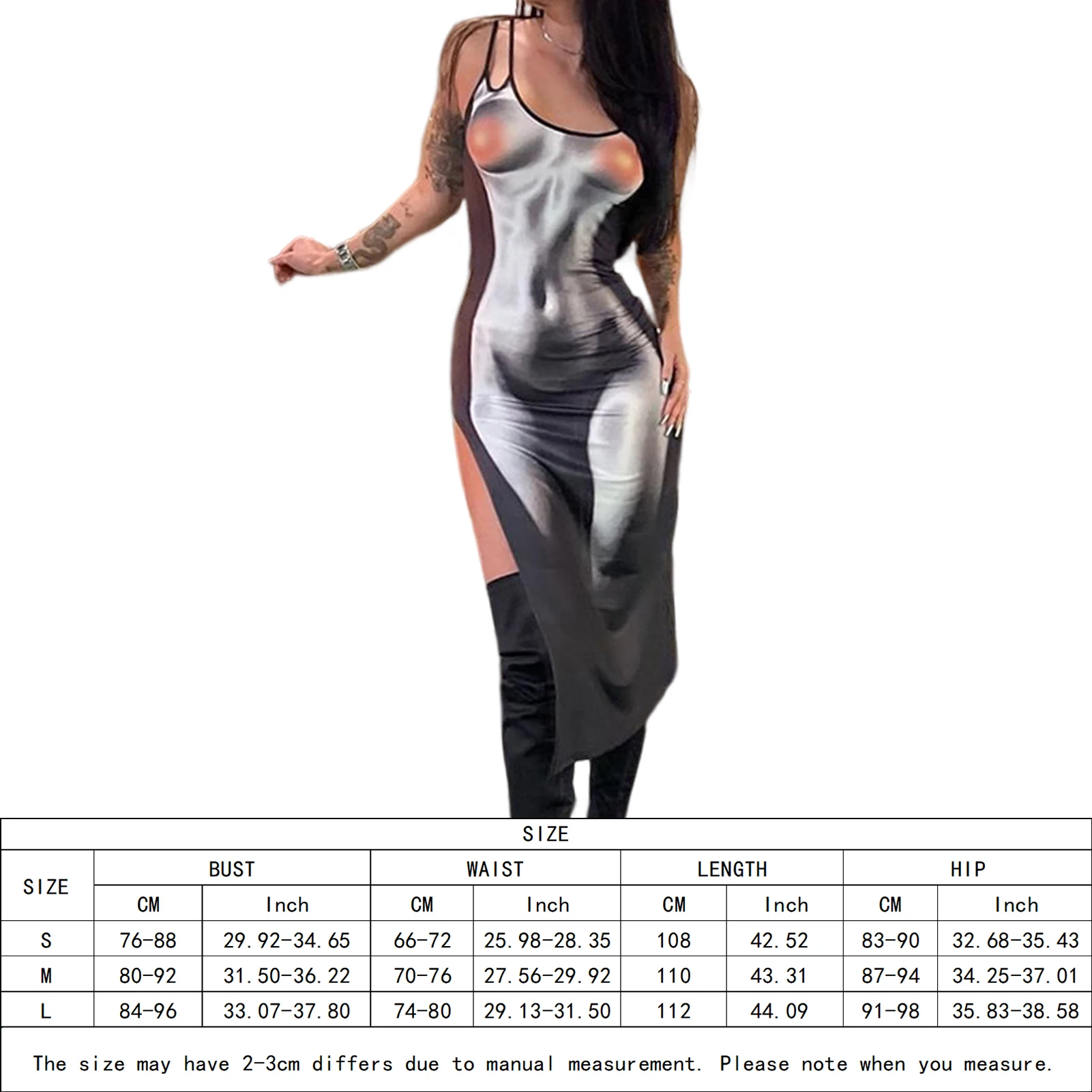 Ladies Spaghetti Strap Maxi Dress Side High Split Body Heat Map Print Backless Crew Neck Slim Fit Holidays Vacation 5 Ladies Spaghetti Strap Maxi Dress Side High Split Body Heat Map Print Backless Crew Neck Slim Fit Holidays Vacation 5