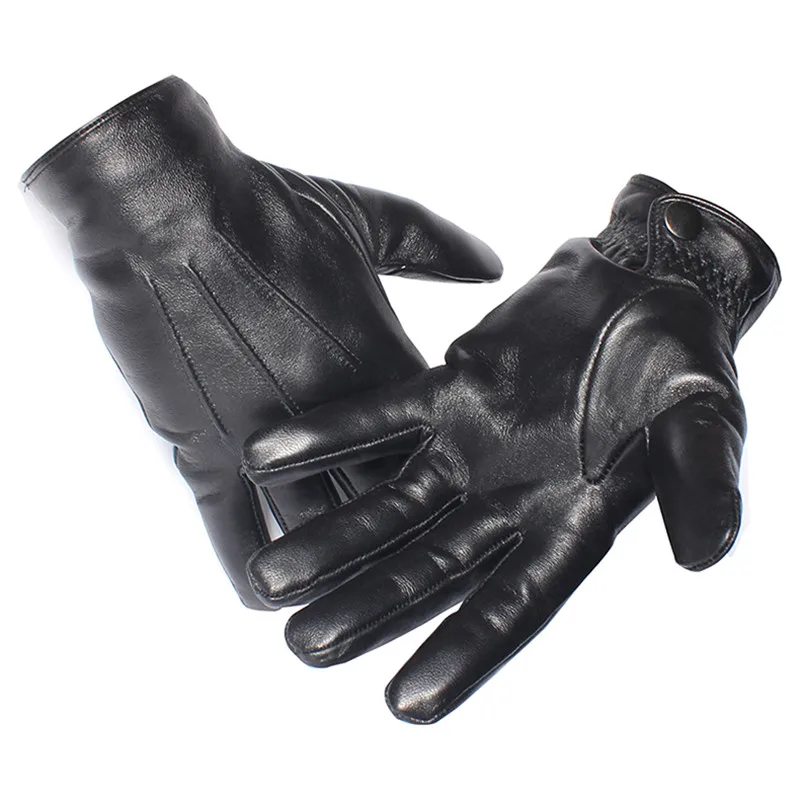 GOURS Winter Real Leather Gloves Men Black Real Sheepskin Touch Screen Gloves Fleece Lined Warm Soft Driving New Arrival GSM050