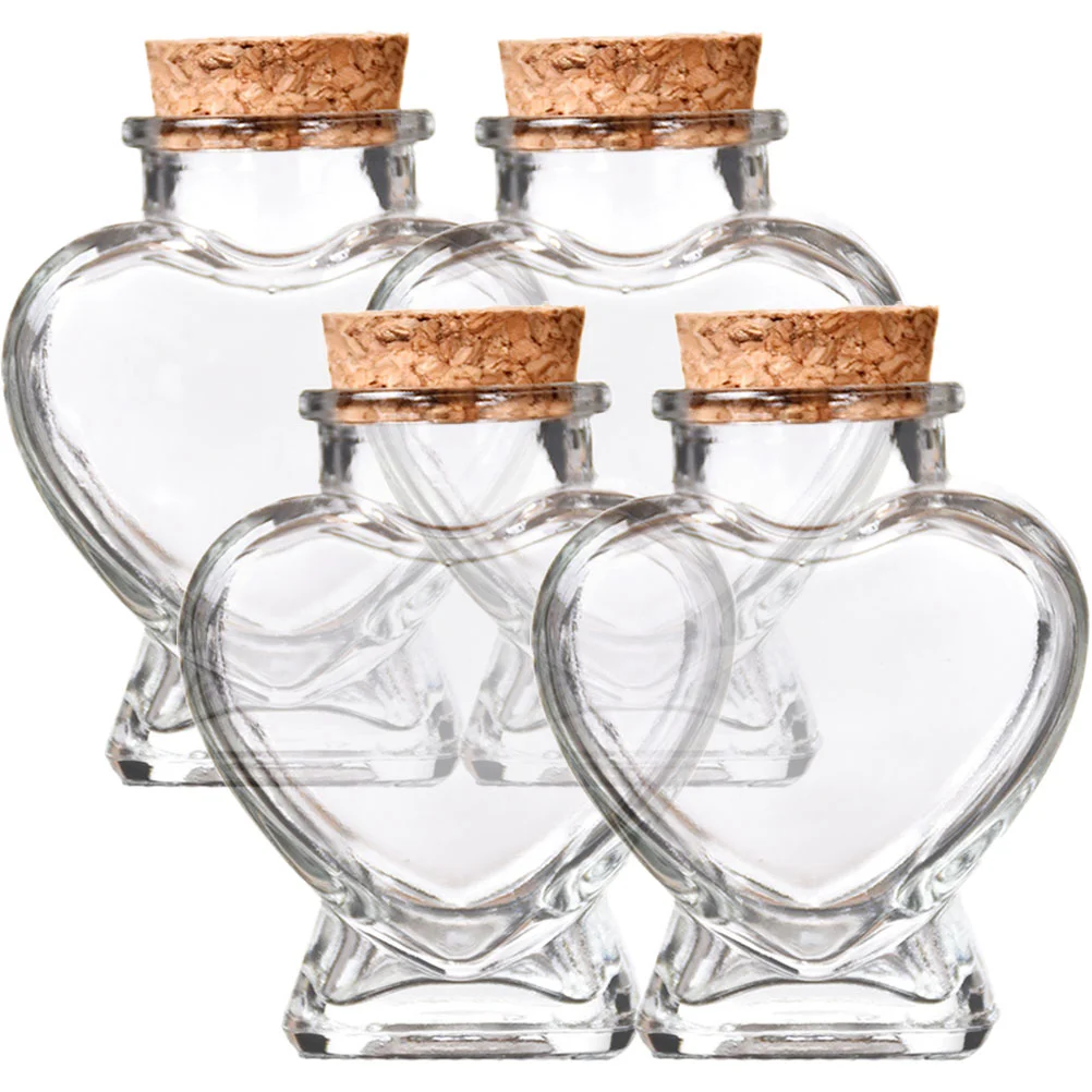 

4 Pcs Tiny Bottles Cork Jars Lids Drifting Wedding Favors Storage Containers Wooden Glass Airtight Bell with base