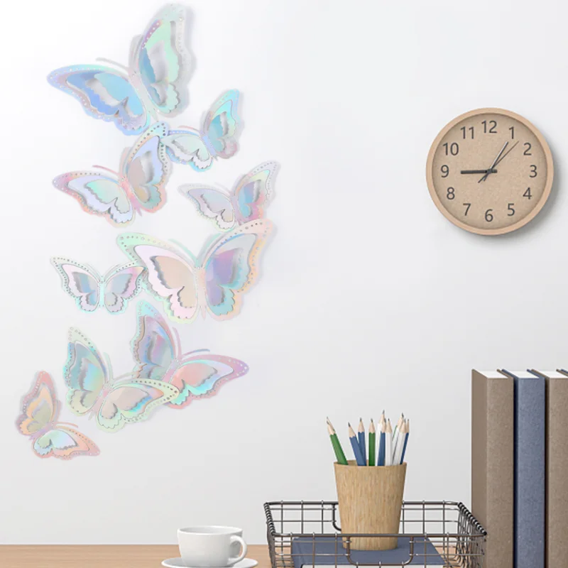 

12Pcs/lot Colorful Butterfly Decals 3D Hollow Butterfly Wall Sticker for Living Room Window DIY Craft Supplies Home Decorations