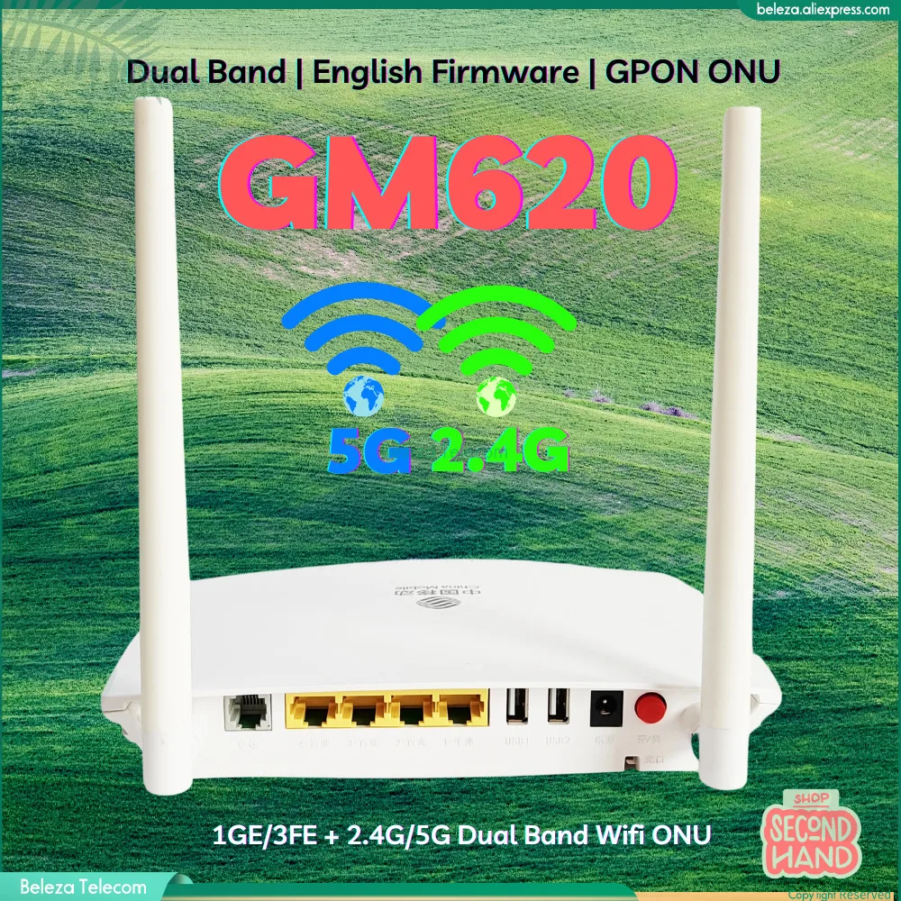 

2.4/5G GM620 GPON ONU second hand English Firmware 1GE+3FE Dual Band WLAN 2.4g&5g WIFI Used ONT F673av9 Optical network terminal