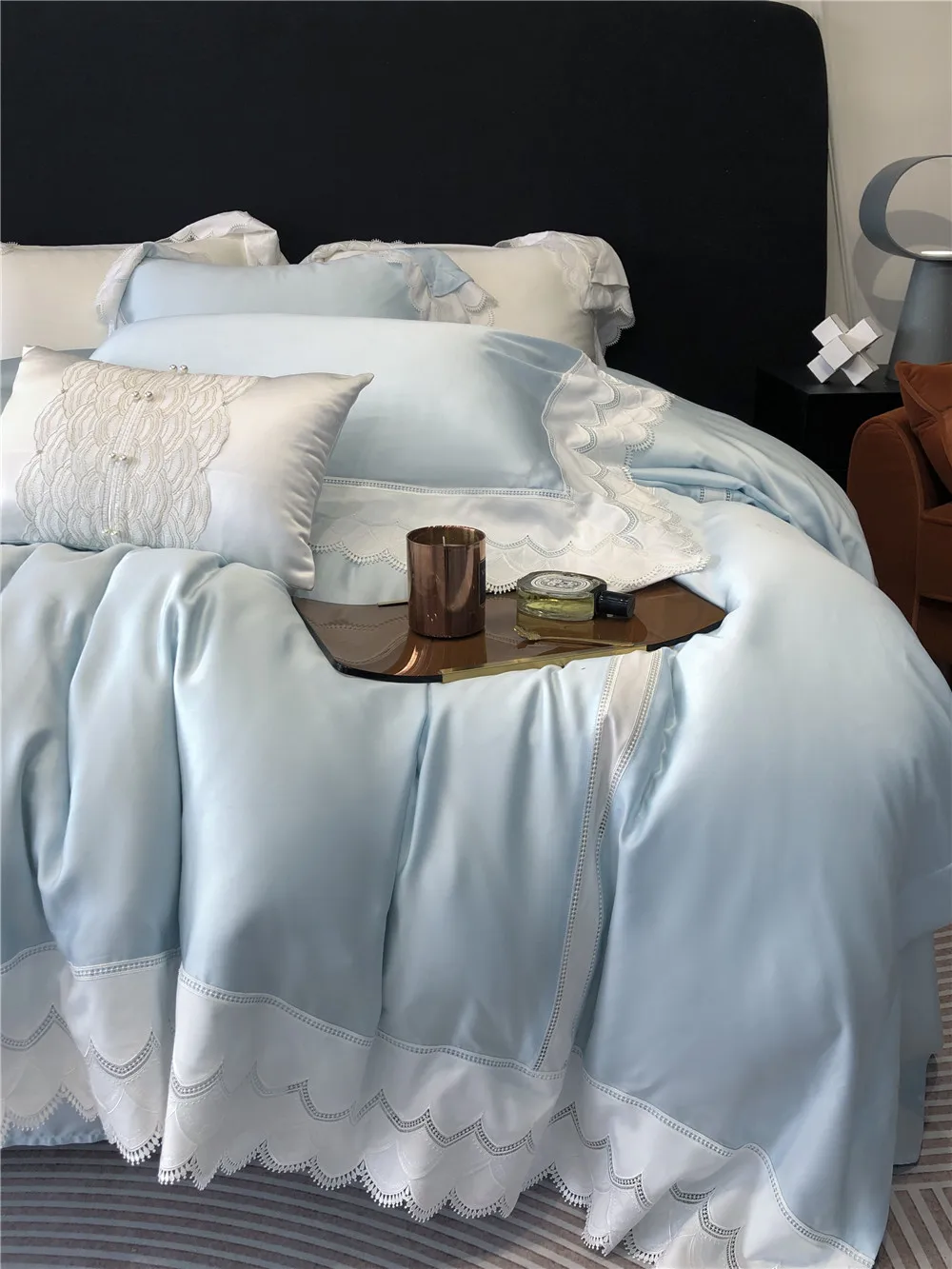 

Lace Cotton Four-Piece Long-Staple Cotton Girl's Heart Skin-Friendly Quilt Cover French Bedding