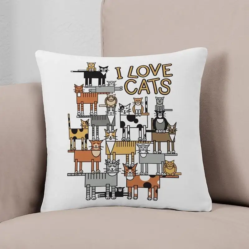 

I LOVE CATS Everyday Pillow Printed Pillow Case Fashion Car Hotel Bed Decor Pillow Cushion Not Included
