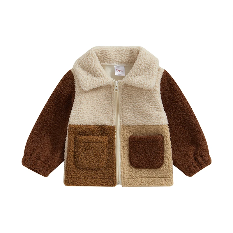 

BeQeuewll Toddler Girls Boys Autumn Winter Casual Coat Long Sleeve Lapel Zipper Closure Contrast Color Fuzzy Outerwear