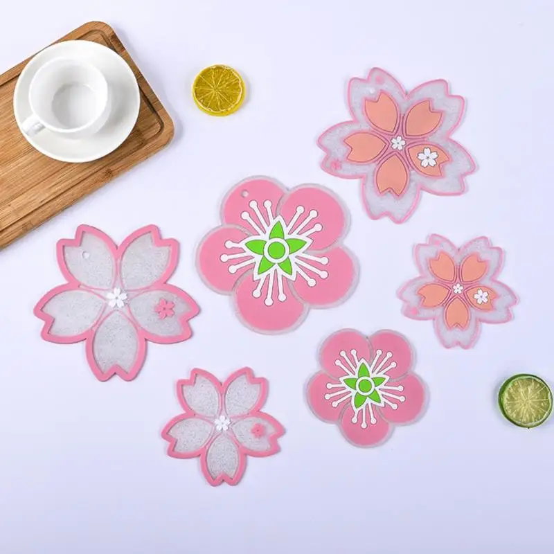 1/2pcs Cherry Lucky clover Blossom Heat Insulation Pad Dining Table Mat Anti-skid Cup pads Non-slip Coaster Kitchen Accessories