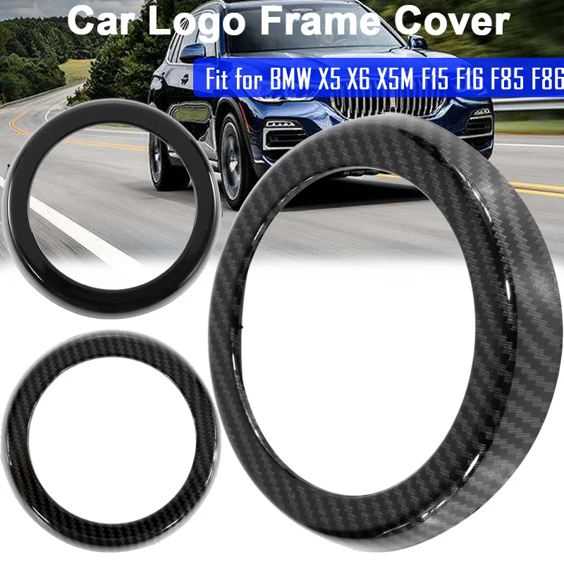Cubierta con emblema trasero para coche, pegatina protectora decorativa de fibra de carbono negra con logotipo de anillo para BMW X5, X6, X5M, F15, F16, F85, F86