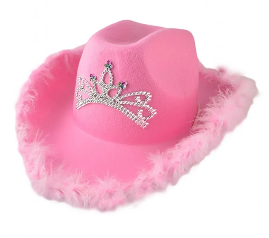 

Western Cowboy Caps Crown Cowgirl Hat for Women Girls Feather Edge / Sequins Tiara Cowgirl Hats Party Costumes Fedora Cap