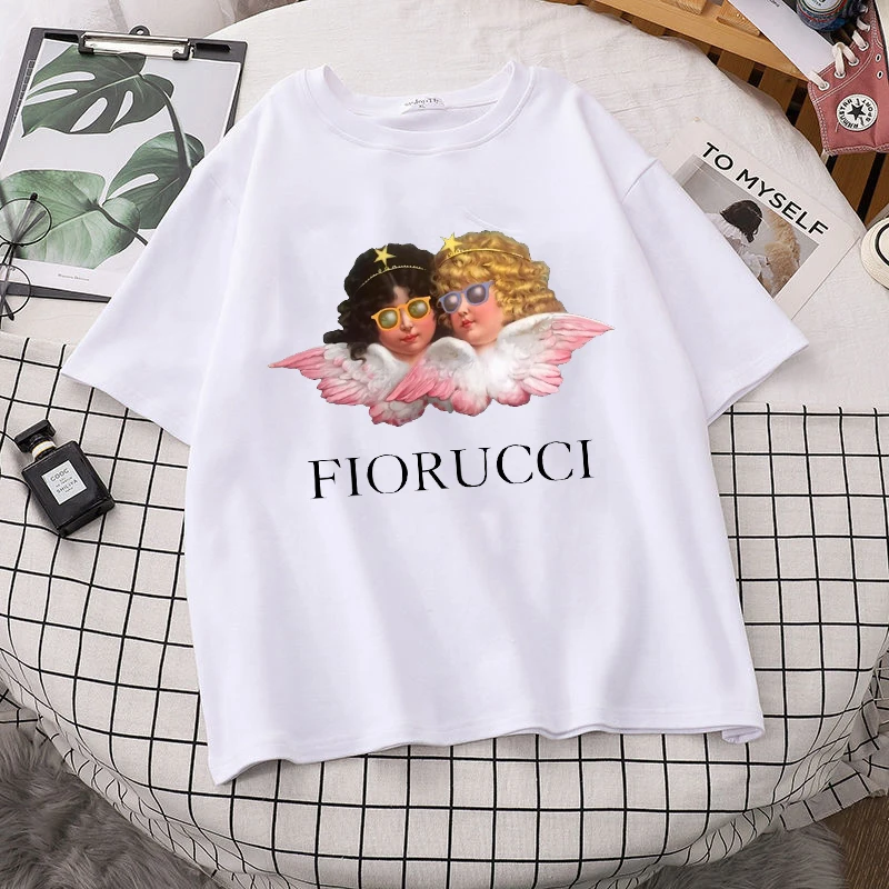 2021 Летняя женская хлопковая Футболка с принтом Купидона ангела мультяшная