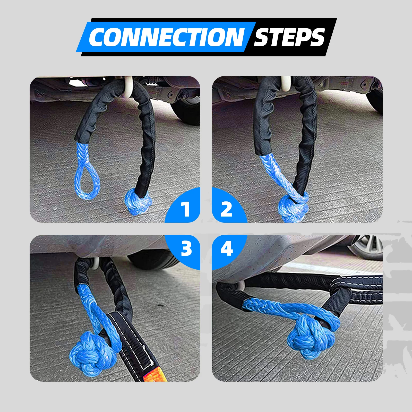 41000lbs Soft Shackle Synthetic Rope Heavy Duty Offroad 4X4 Tow Shackle Strap with Protective Sleeve for Jeep Truck SUV images - 6