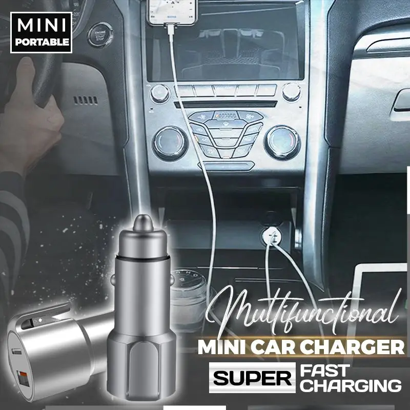 

Multifunctional Mini Car Adapter Broken Windows Hammer USB TYPE-C Dual Output 4.5A fast charging QC2.0/3.0 for Huawei Samsung