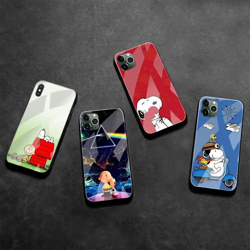 

Cute Cartoon Charlie Brown Snoopy Dog Phone Case Tempered Glass For iPhone 13 12 Mini 11 Pro XR XS MAX 8 X 7 Plus SE 2020 cover