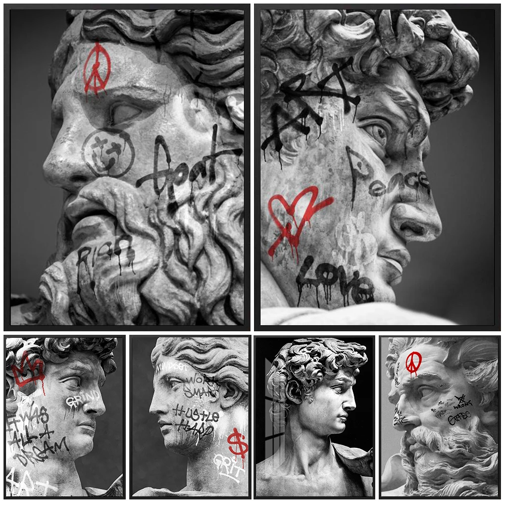 

Classical Graffiti Art Vintage Statue David Love Criss Bellini Posters Prints Canvas Wall Paintings Living Room Pictures Cuadros