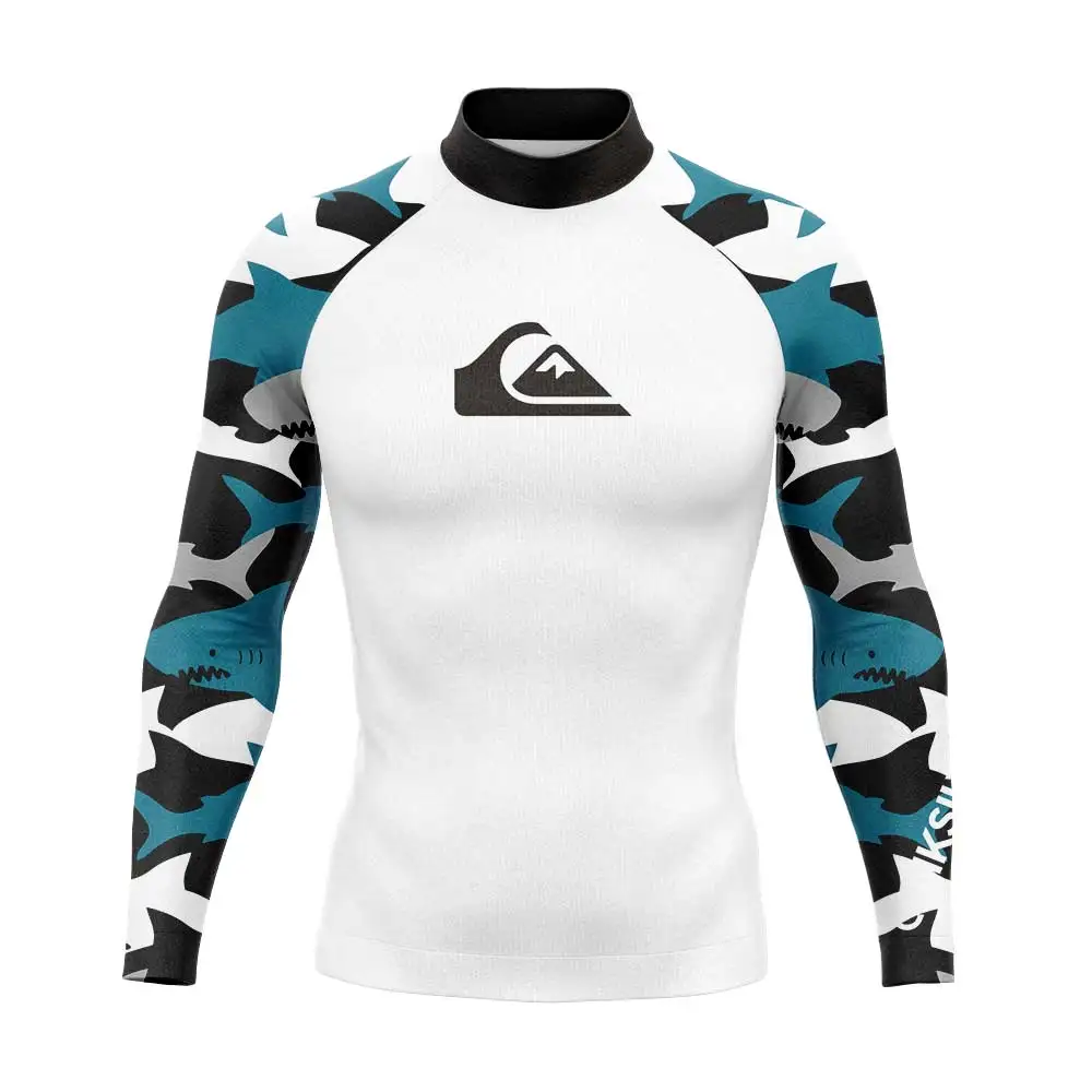 

New Mens Surf Swimsuit Long Sleeve T-shirt Beach UV Protection Swimwear Rash Guard Top Suit Surfing Diving Swimsuit Tights Shirt