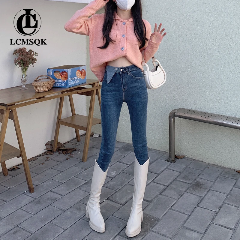 Korean Fashion Skinny Jeans Woman Female Clothing Y2k Streetwear Women's Jeans 2023 Trend Vintage Clothes Pants High Waist Blue