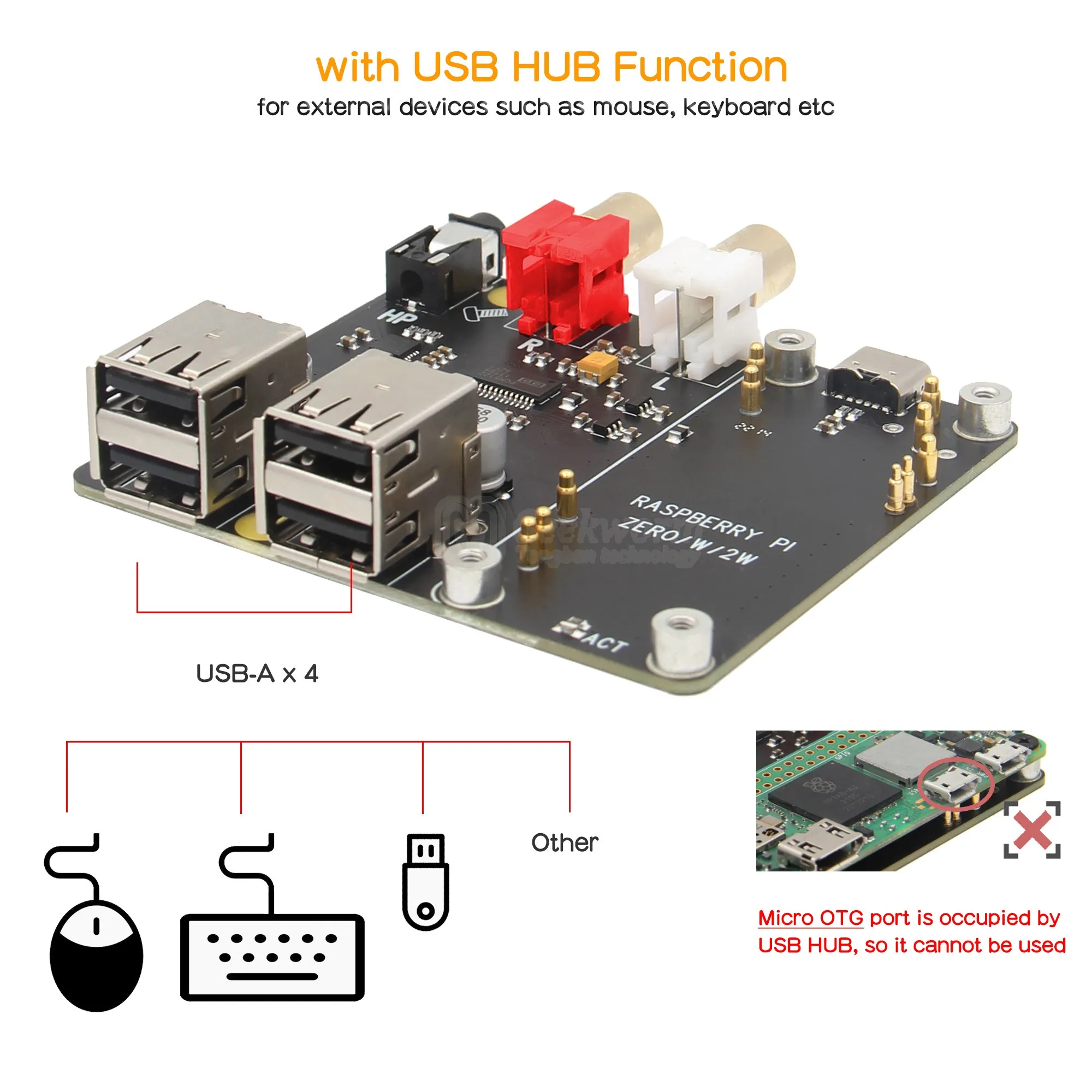 Материнская плата Geekworm Raspberry Pi X302 Hi-Fi аналоговая аналогична Zero 2 Вт/Zero Вт (не