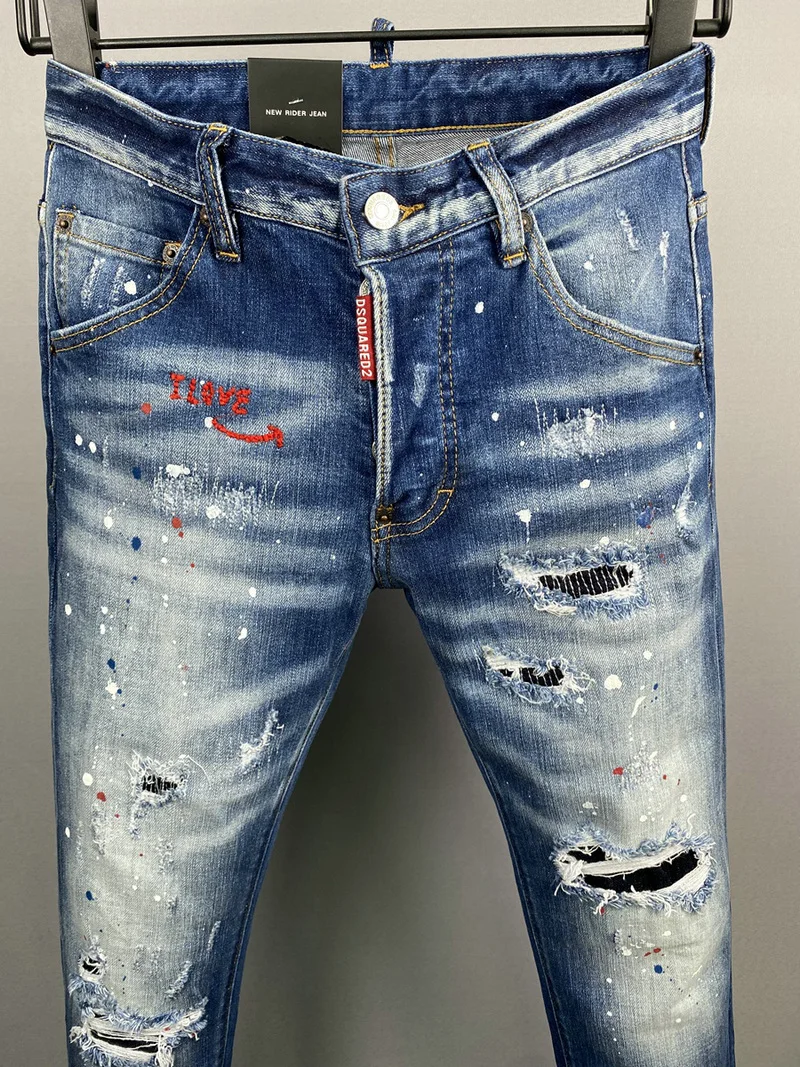 2022 Spring/Summer New DSQUARED2 Men's/Women's Ripped Patch Jeans Fashion All-Match Pants 9850