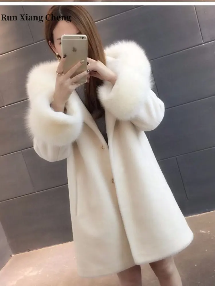 Women's Fur 2022 Autumn Winter New Free Shipping Hooded Imitation Fox Hair Fashion Winter Coat Commuter Style Elegant Slim Top