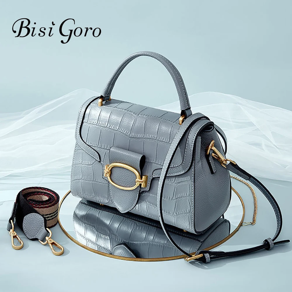 Bisi Goro Women Crocodile Shoulder Bags 2022 Brand Designer Handbags Genuine Leather Cross Body Bag Ladies Luxury Totes Purses