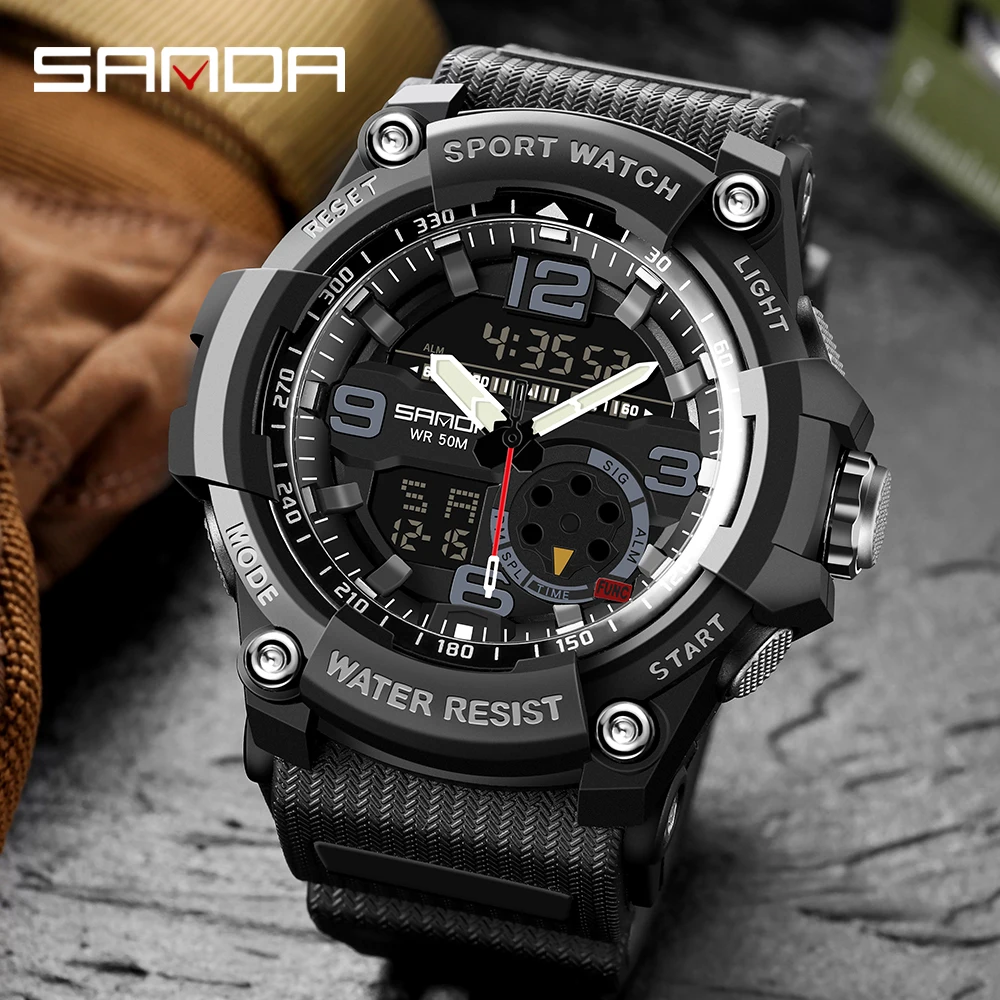 SANDA Fashion Mens Watches LED Sport Waterproof Watches Mens Top Luxury Brand Digital Male Quartz Wrist Watch Relogio Masculino