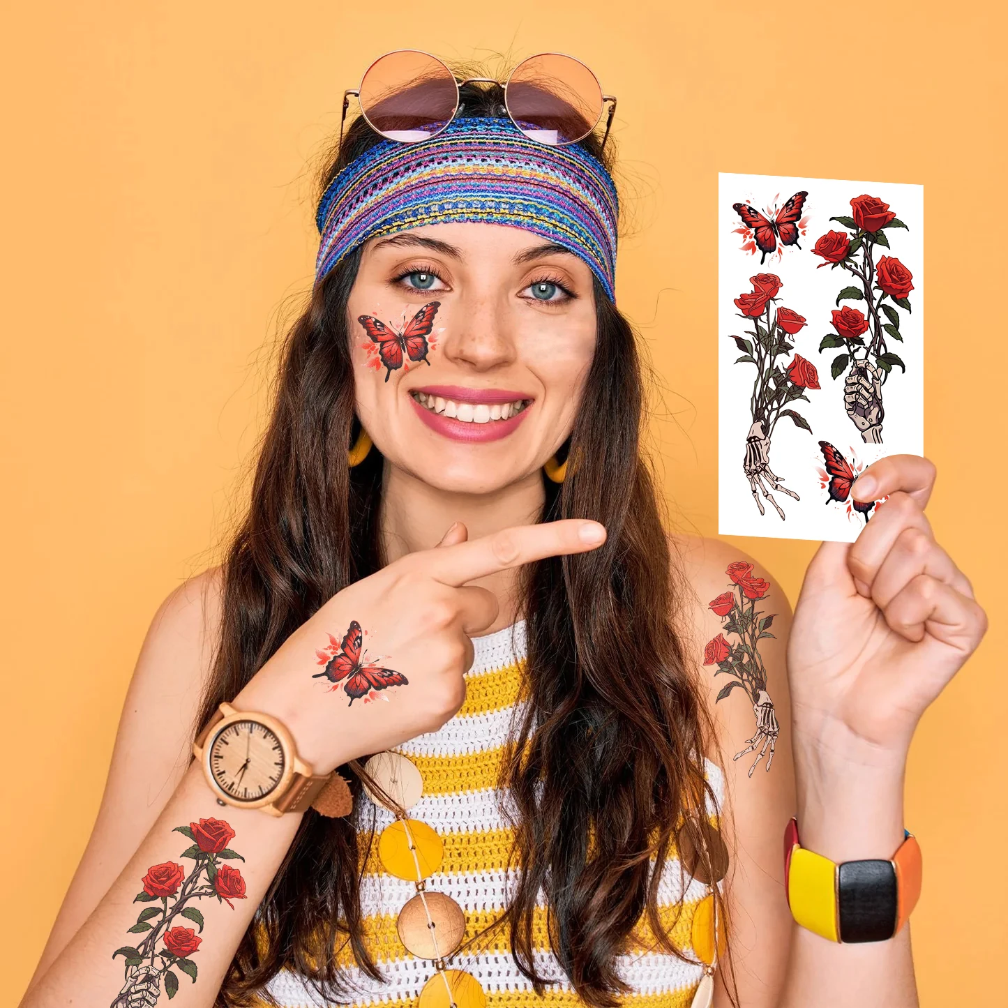 10 листов/набор большая бабочка цветок временная татуировка женская наклейка для