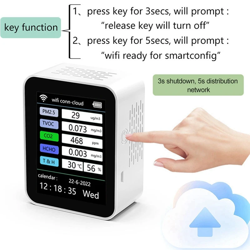 Wi-Fi умный монитор качества воздуха счетчик CO2 TVOC HCHO тестер PM2.5 цифровой датчик