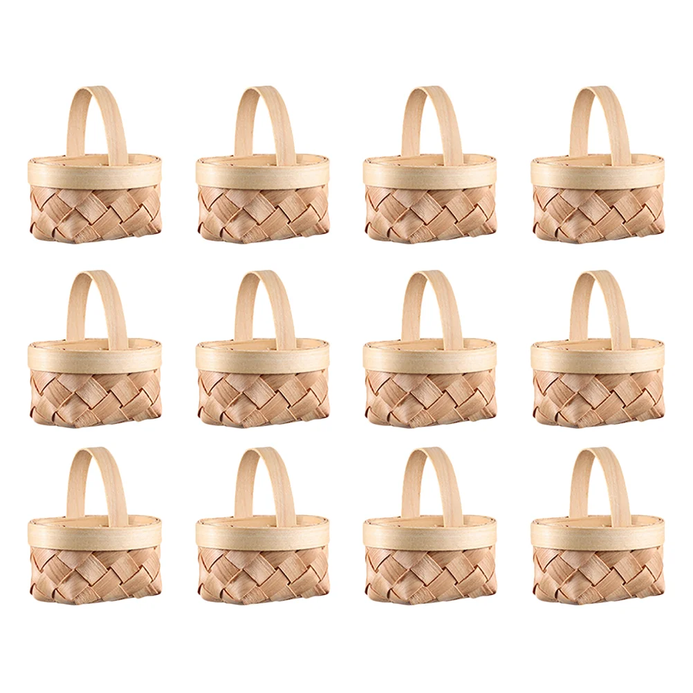

12 Pcs Woven Storage Baskets Wood Chip Fruit Ornament 6.5x5cm Wooden Picnic Small Child