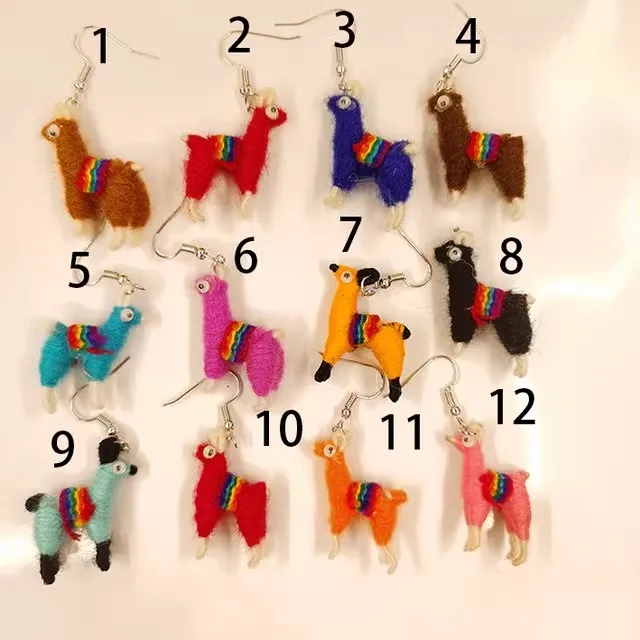 Стильные вязаные разноцветные серьги ручной работы с имитацией пряжи из альпаки