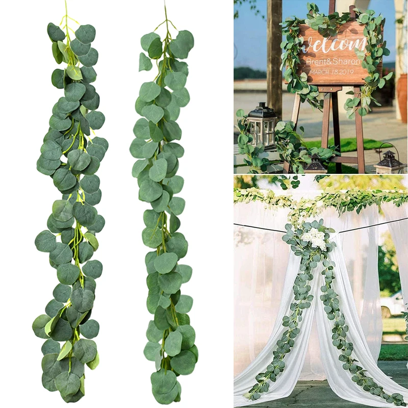 

1/2m Green Eucalyptus Leaves Vine Artificial Garland DIY Wedding Arch Decoration Fake Ivy Plants For Home Garden Wreath Decor