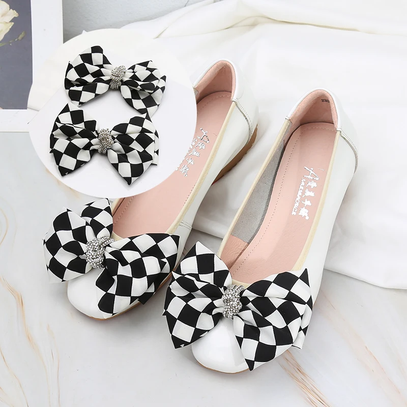 Bow Shoes Floral Footwear Handmade DIY Self-adhesive Black Women's Shoes Single Shoe Accessories Rhinestone Shoe Accessories