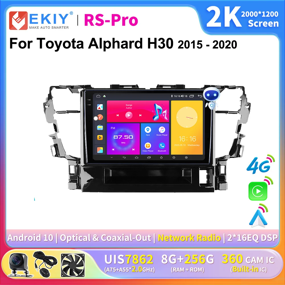 

EKIY 2K экран CarPlay радио для Toyota Alphard H30 2015 - 2020 Android Авто 4G Автомобильный мультимедийный плеер стерео Ai голос GPS DSP