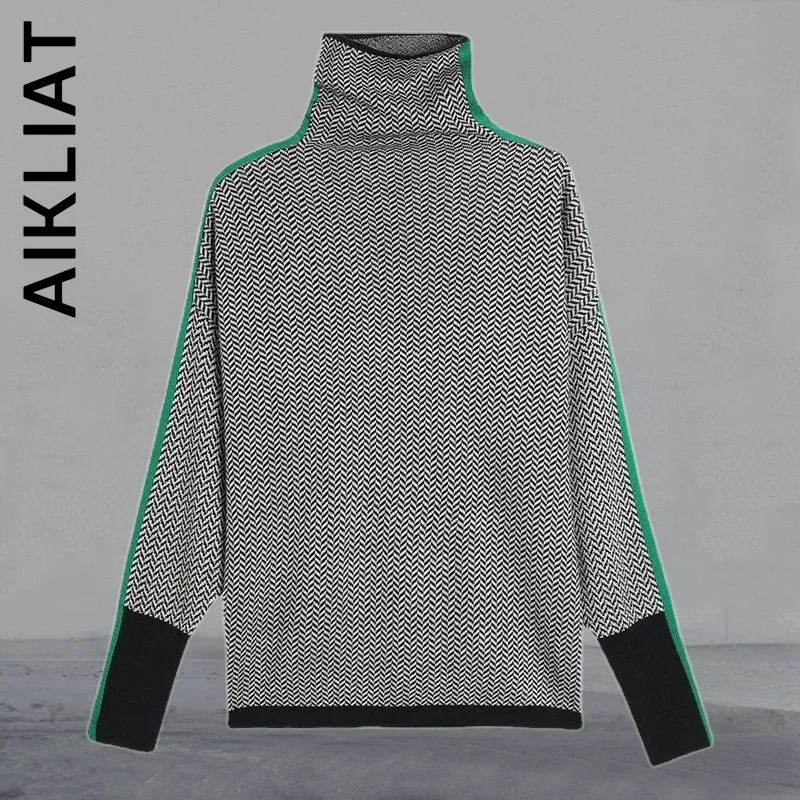 

Женский свитер Aikliat, водолазка, вязаный новый теплый простой женский свитер 2023, Стильный вязаный свитер, мягкая женская одежда