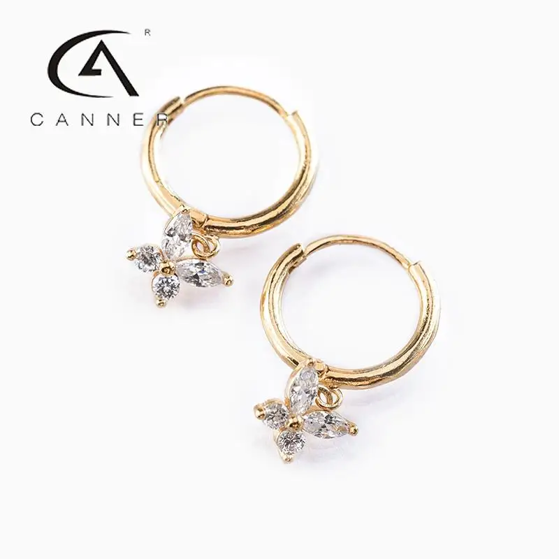 

CANNER Ins Creative Butterfly Zircon Earrings For Women 925 Silver Earrings Dangle Small Hoop Earings Female Jewelry Pendientes