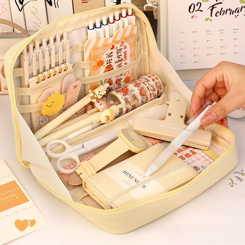 

Zipper Pencil Case Extra Large Capacity Pencil Bag For Students Canvas Pen Pouch Stationery Storage Bag School Office Supply New