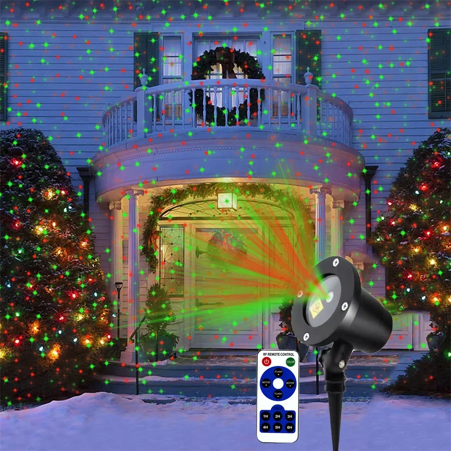 

Рождественский лазерный проектор, ярко-красный, зеленый, Звездный проектор, внешний Ландшафтный лазерный прожектор с дистанционным управлением