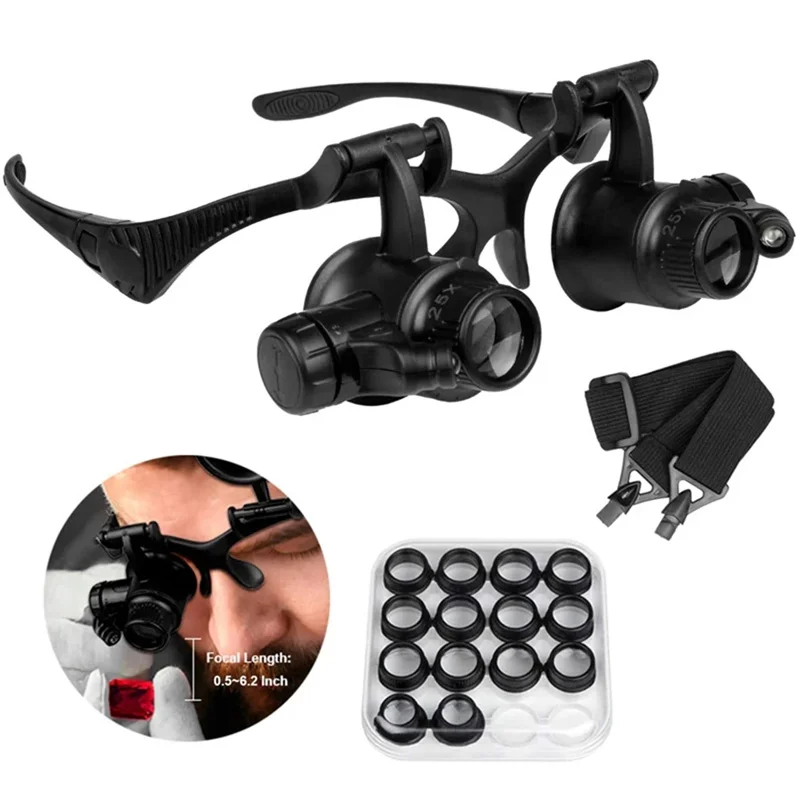 

Head-Mounted LED Light Eyes Glasses Magnifier 2.5X 4X 6X 8X 10X 15X 20X 25X Magnifier Double Eye Loupe Jeweler Magnifying Glass