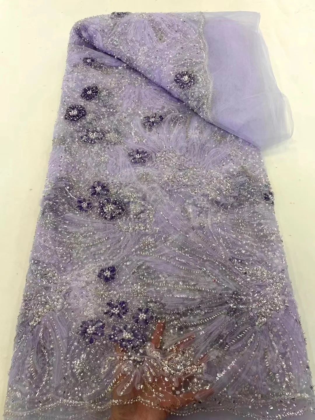 Роскошные великолепные блестки ручной работы с 3D цветочным кружевом из тюля для