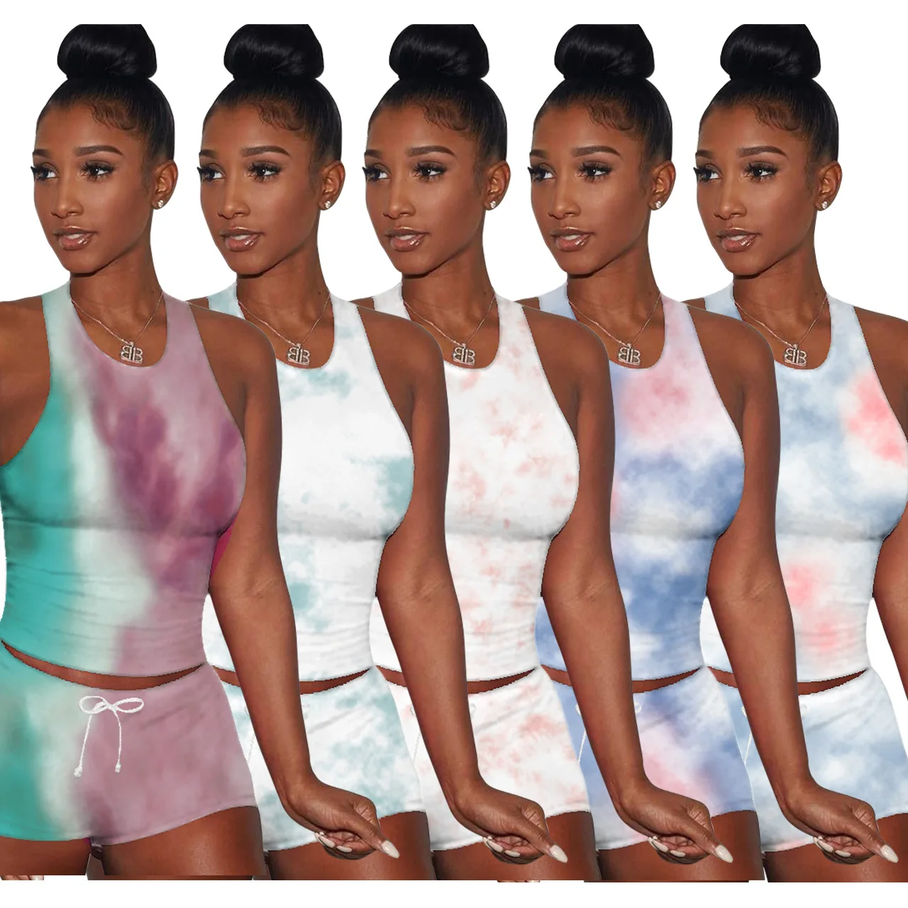 

Women's Summer Fashion Casual Printed O Neck Sleeveless Top and Shorts 2 Piece Sets