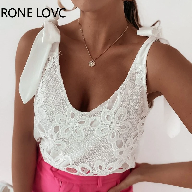 

Women Casual Solid Sleeveless Lace Patchwork V Neck Women Sexy White Cami Tops