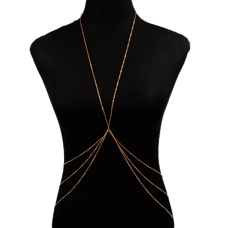 

Sexy Chest Chain Bikini Belly Chains Body Jewelry for Women Gold Silver Color Beach Cross Breast Chain Waist Chains Party Gifts