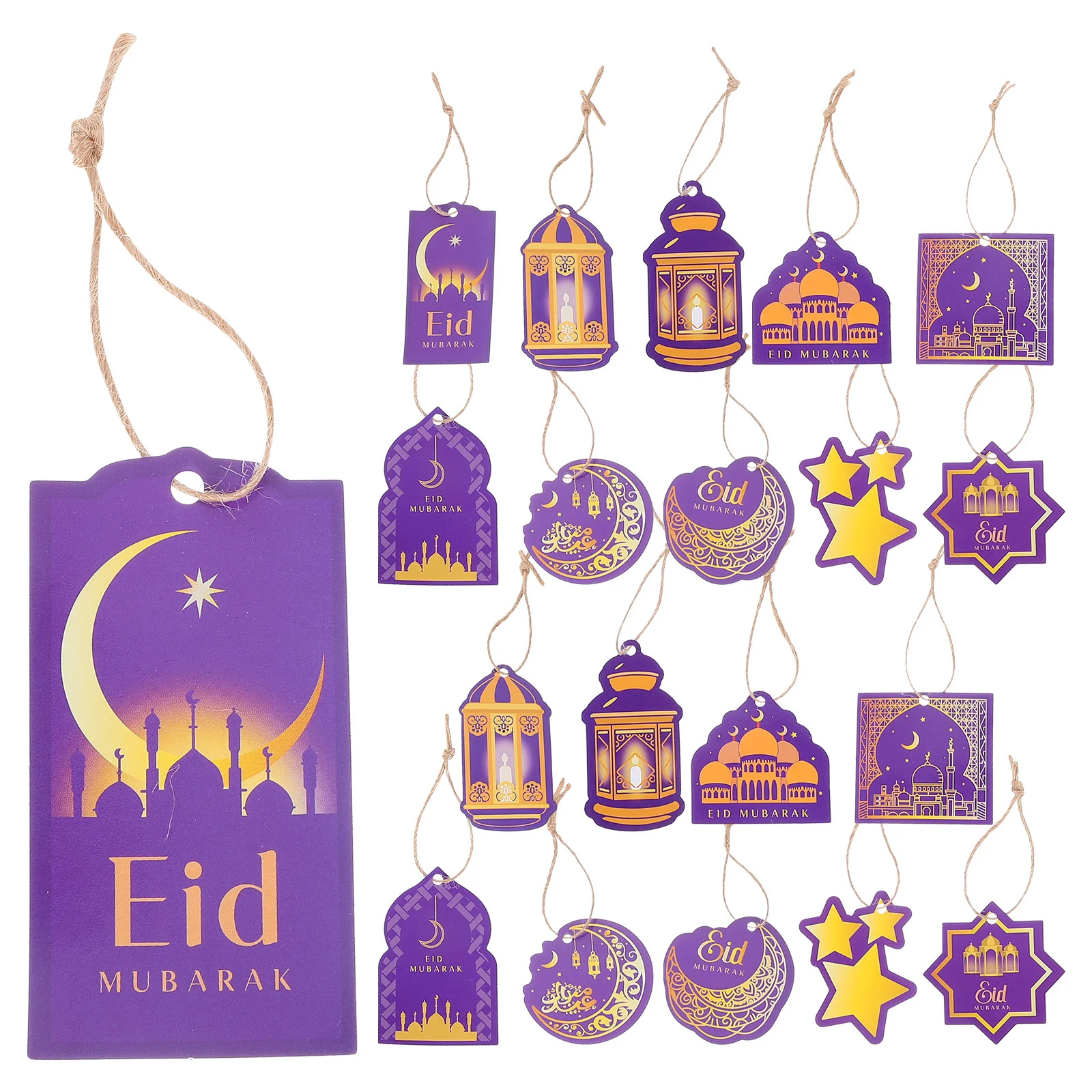 

20 Pcs Fireplace Mantel Decor Ramadan Decorations Party Hanging Flag Paper Purple Eid Supplies Mubarak Banner