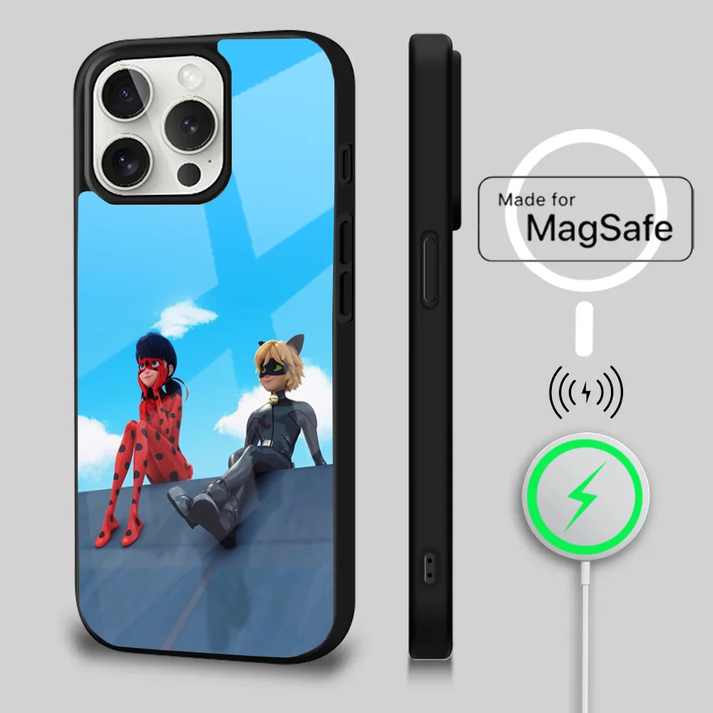 M-Miraculous Cat Noir L-Ladybug Phone Case For iPhone 16 15 14 13 12 11 Plus Pro Max Mini Magsafe Magnetic Wireless Charging