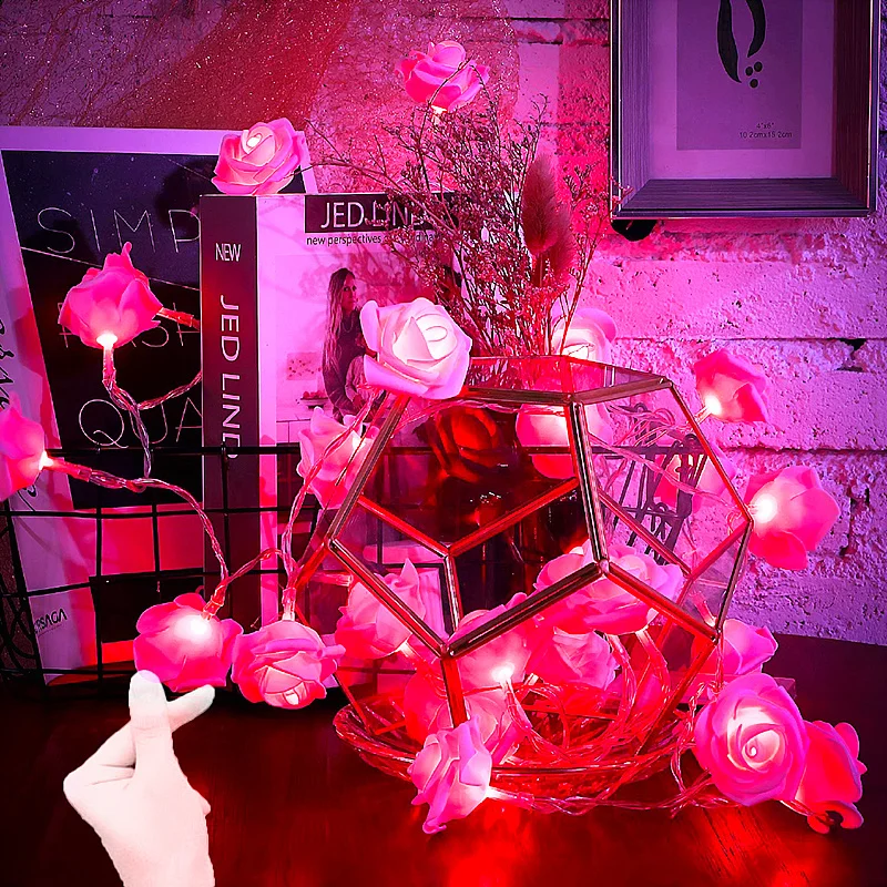 

LED Rose Flower String Lights Battery Operated Lights Wedding Holiday Party Valentine Decor Fairy Garland shawty Lamp String