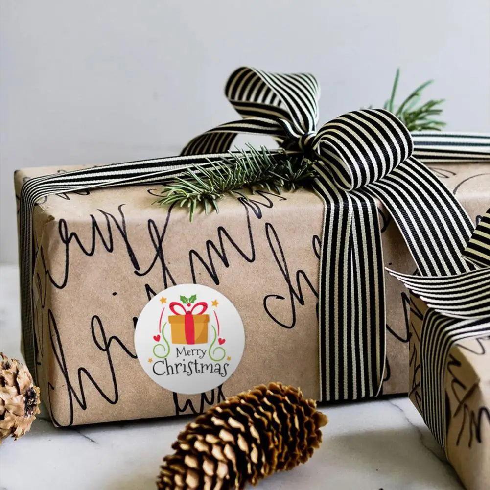 

Firm 500Pcs Convenient Xmas Element Gift Box Sealing Tapes Four-patterns Packaging Decoration Stickers Gift for Christmas
