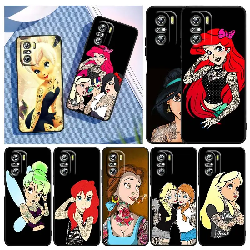 

Fashion Princess Tattoo For Xiaomi Redmi Note 10S 10 K50 K40 Gaming Pro 10 9AT 9A 9C 9T 8 7A 6A 5 4X Black TPU Phone Case